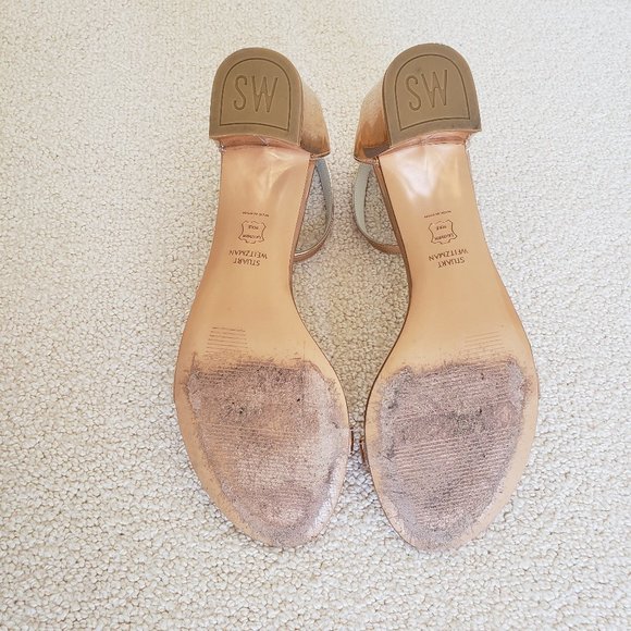 Stuart Weitzman Simple Sandals Rose Gold Metallic Leather Size 10 - Picture 3 of 4